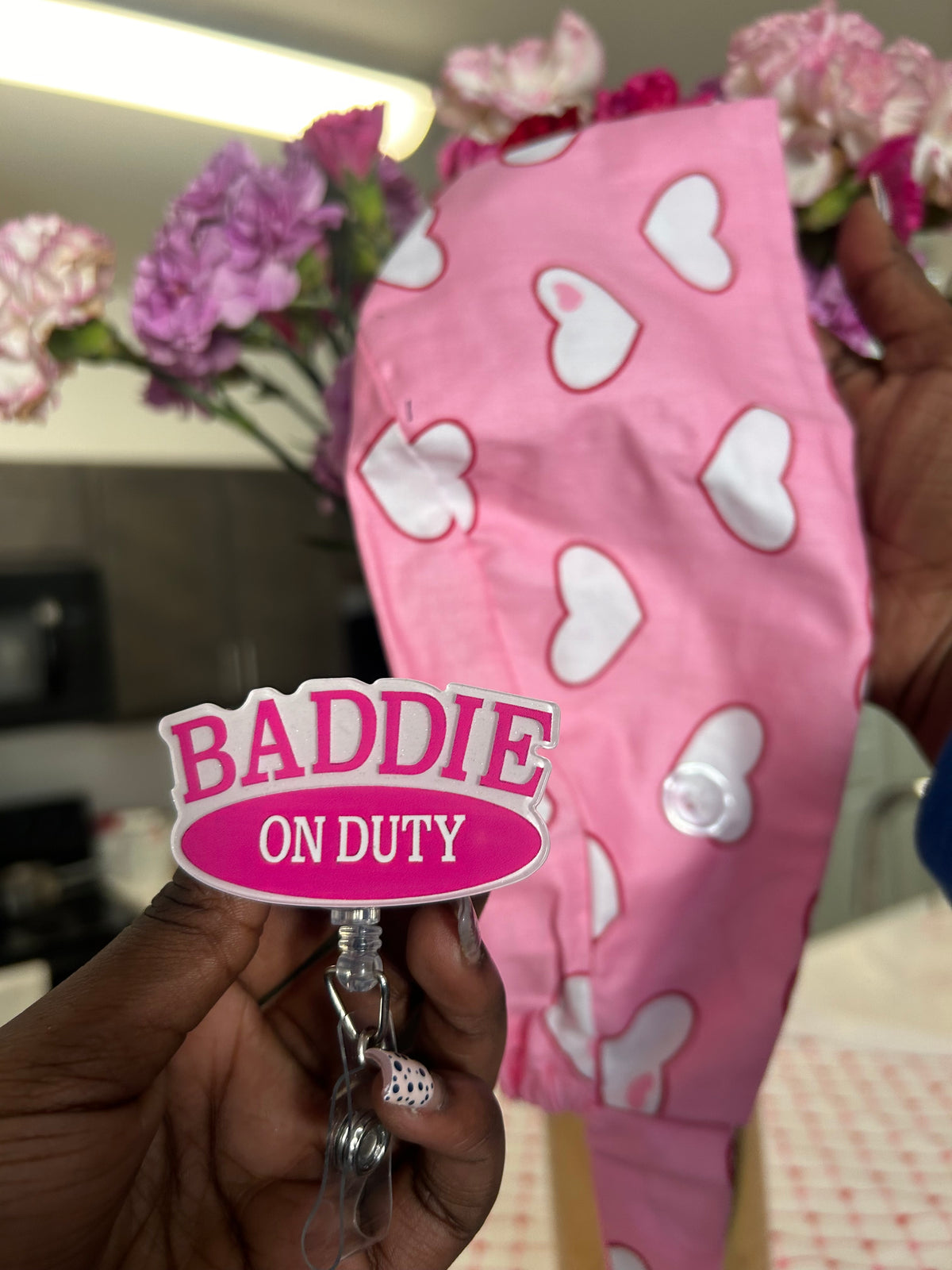 Pink Hearts Scrub Cap